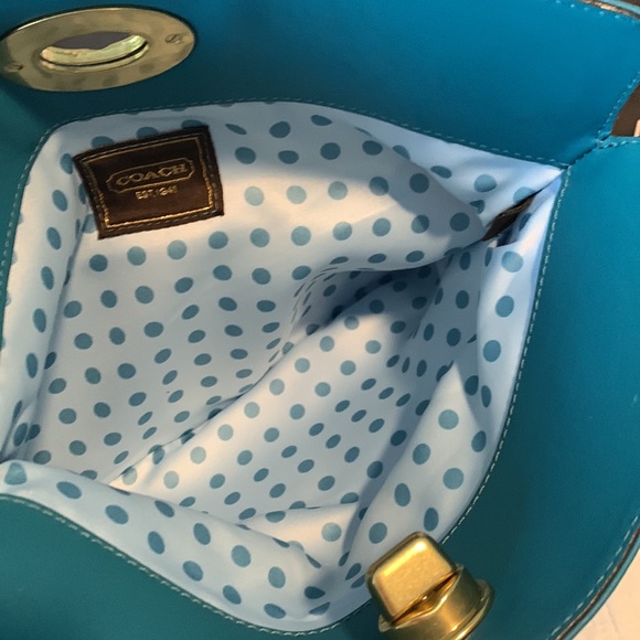 Coach teal leather fold over clutch - Picture 4 of 5